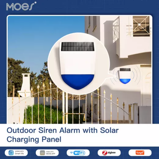 Moes Tuya Smart Wifi/Zigbee Sound Light Siren Alarm Solar Energy Outdoor IPX5 Waterproof Tamper Alarm With Rechargeable Battery