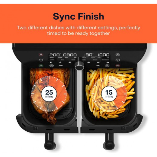 Nutricook Dual-Basket Air Fryer, 8L, Black, 2400 Watt