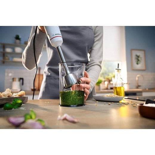 Bosch Electroménager - MSM4W421 ErgoMaster Series 4, Hand Blender, 800 W Motor, Speed ​​Control, QuattroBlade Mixing System, Includes Accessories - White