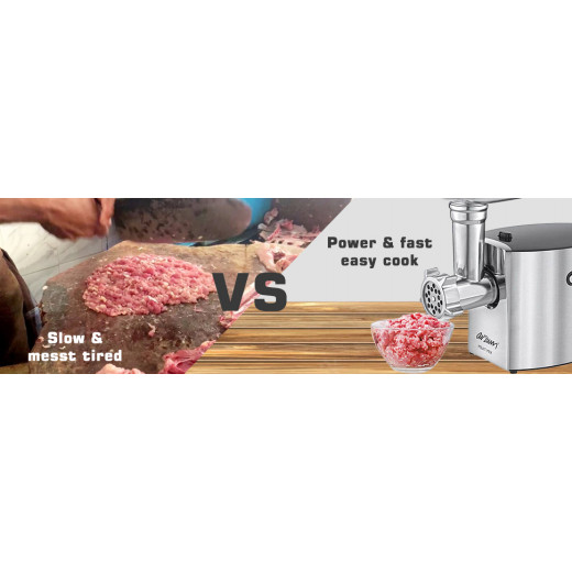 Arzum Meat Mix Meat Grinder 1500 Watts 3 Functions Stainless Steel 3 Discs Silver Color