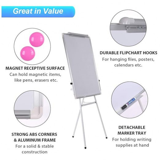 Magnetic Dry Erase Board with Stand 36 x 24 inch Easel White Boards for Kids Classroom Office Portable Height Adjustable with Flipchart Hook, White