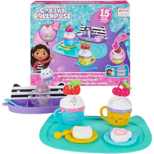 Gabby’s Dollhouse, Sprinkle Party Sweet Treat Set, Pretend Play Kitchen Hot Cocoa Party Set with Fruit & Sprinkles, Kids Toys for Girls and Boys 3+