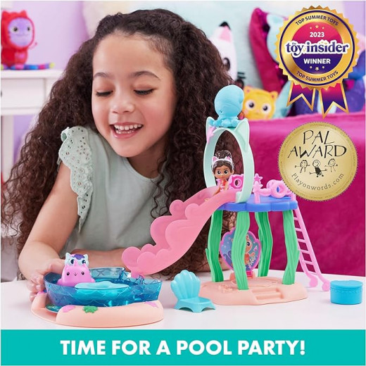 Gabby’s Dollhouse, Purr-ific Pool Playset with Gabby and MerCat Figures, Color-Changing Mermaid Tails and Pool Accessories Kids Toys for Ages 3 and Up