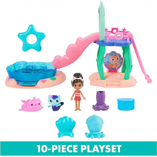 Gabby’s Dollhouse, Purr-ific Pool Playset with Gabby and MerCat Figures, Color-Changing Mermaid Tails and Pool Accessories Kids Toys for Ages 3 and Up