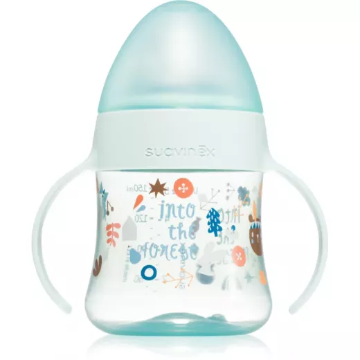 Suavinex Bottle With Handles First 150Ml. With Anti-Spill Silicone Nipple. For Babies +4 Months, Colour Green