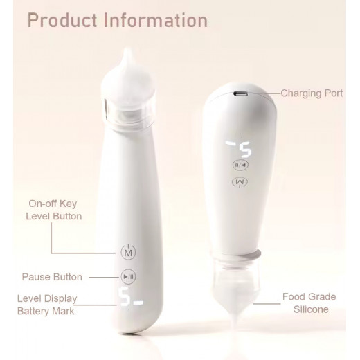 Youha Baby Nose Cleaner - Electric Nasal Aspirator - 3 Suction Levels - 2 & 3 mm Suction Head - Including USB - from 0 Months