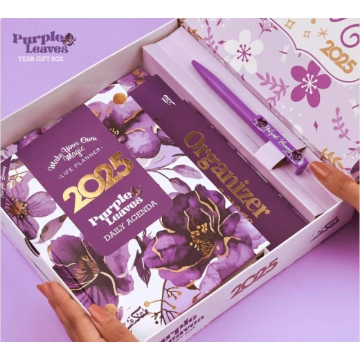 Mofkera Agenda Gift Set 2025 - Purple Leves