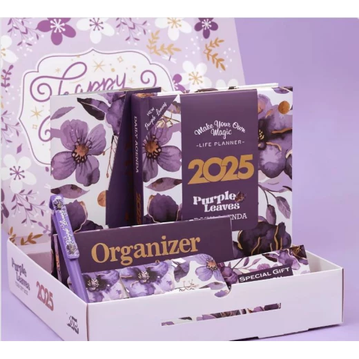 Mofkera Agenda Gift Set 2025 - Purple Leves