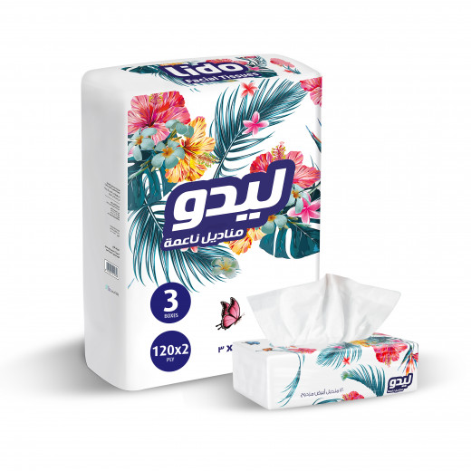 Lido Facial Tissues, 120 Sheet, 2 Ply, 3 Pieces