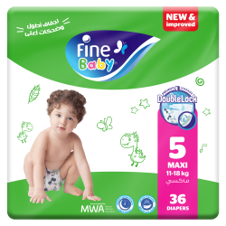 Fine Baby Diapers Pack, Size 5 Maxi, 11-18 Kg, 36 Diapers