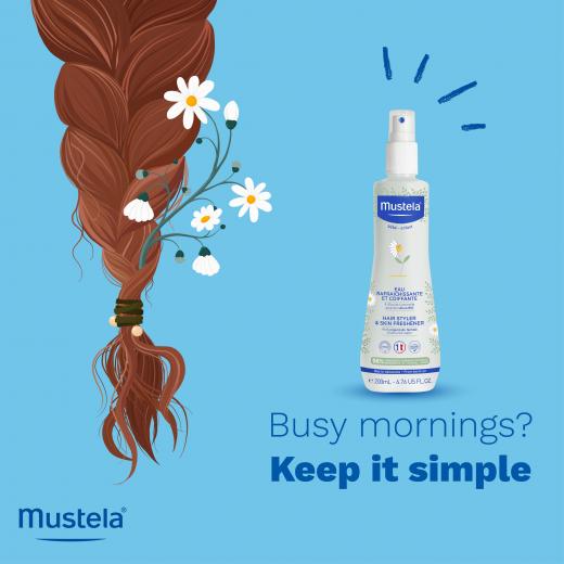 Mustela Baby Hair Styler & Skin Freshener - with Natural Avocado & Chamomile Water - Vegan, Hypoallergenic - 200ml