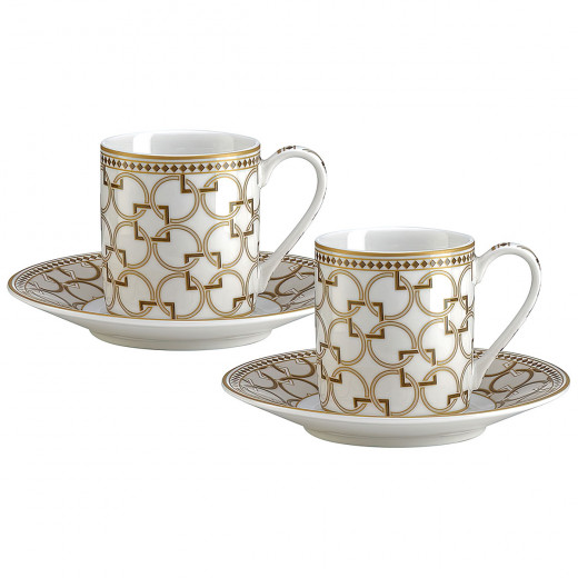 Easy Life Deco 80ml 4-Piece Cups & Saucers Set in Box - Gold & White