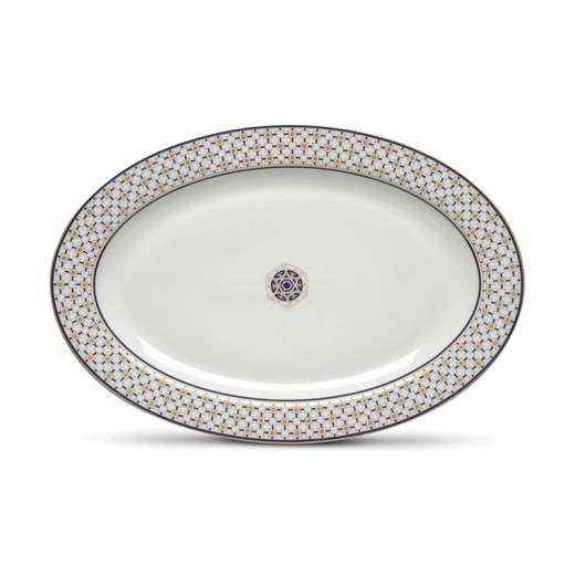 Easy Life Charles Serving Platter - Blue & Gold 36x24.5cm