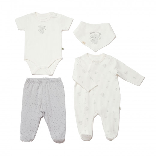 BiOrganic Koala Jungle Romper 4 Pieces Set Grey (0-3 Months)