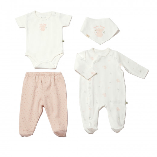 BiOrganic Koala Jungle Romper 4 Pieces Set Pink (0-3 Months)