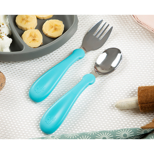 Babyjem Steel Spoon And Fork Blue