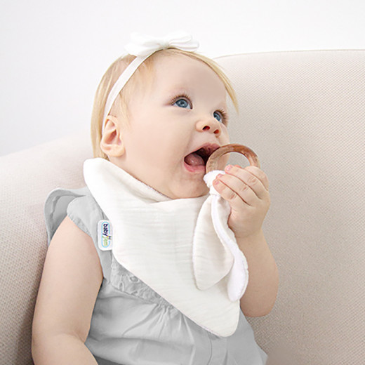 Babyjem Muslin Bib With Teether Ecru