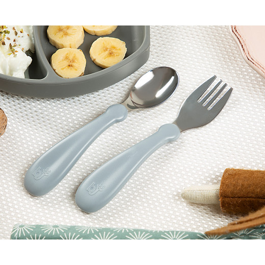 Babyjem Steel Spoon And Fork Grey