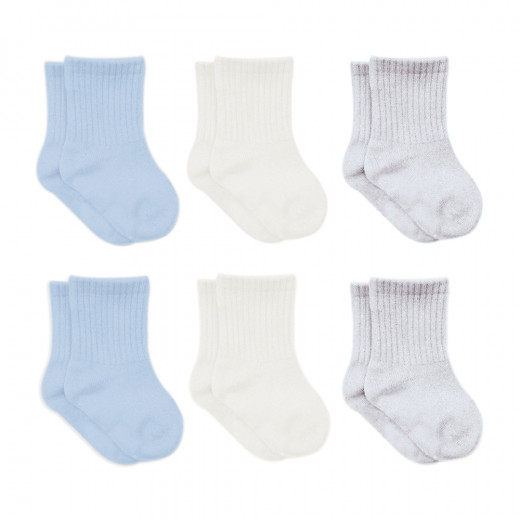 Bistyle Basic 6-Pairs Combed Flat Quarter Socks (0-6 m) (Blue, Grey, Beige)