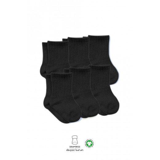 Bistyle 6-Pairs Combed Flat Quarter Socks (12-24 m) Black