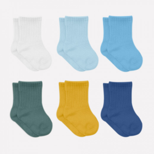 Bistyle Colors 6-Pairs Combed Flat Quarter Socks (12-24 m) Colored