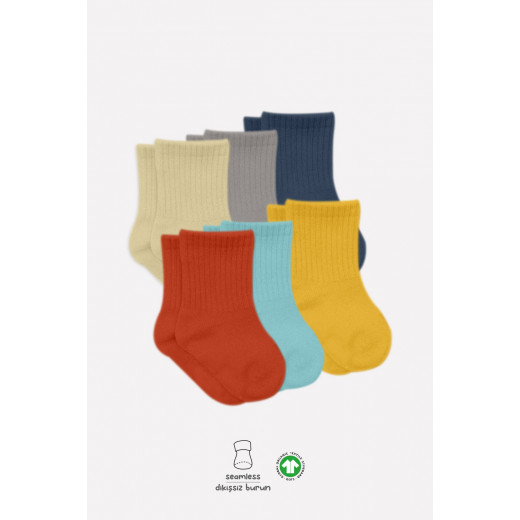 Bistyle Colors 6-Pairs Combed Flat Quarter Socks (6-12 m) Colored