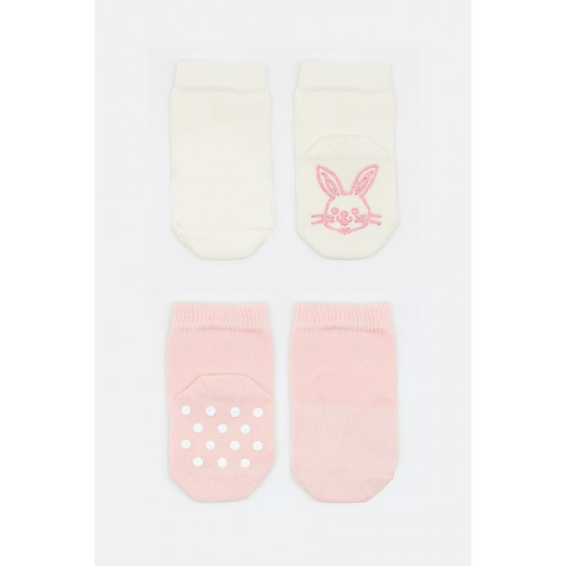 Bistyle Organic 2-Pairs Combed Non-slip Socks (6-12 m) Pink