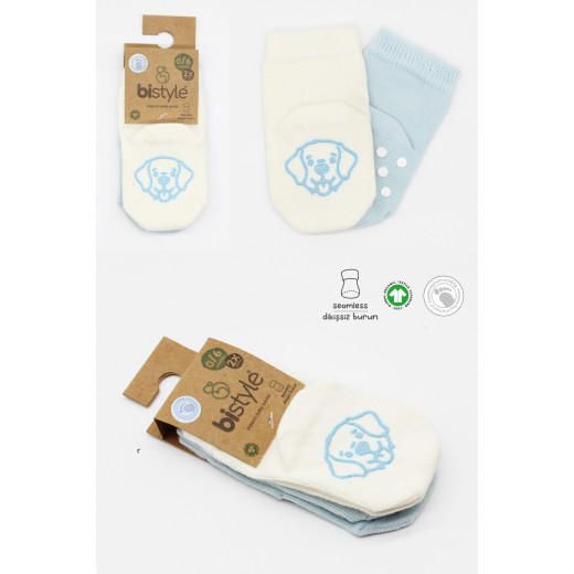 Bistyle Organic 2-Pairs Combed Non-slip Socks (0-6 m) Blue