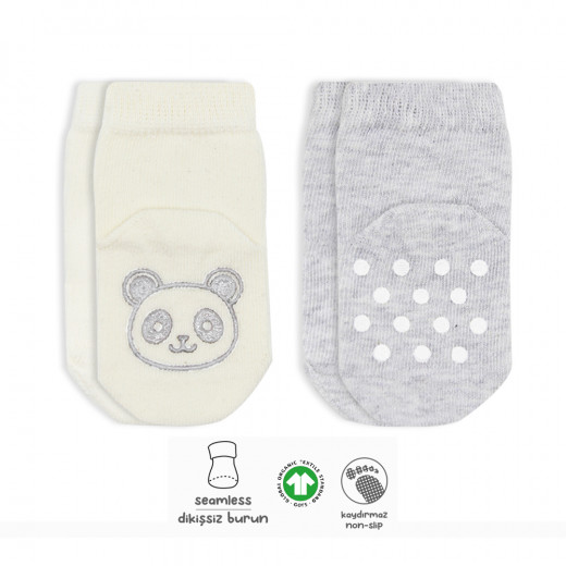 Bistyle Organic 2-Pairs Combed Non-slip Socks (12-24 m) Grey