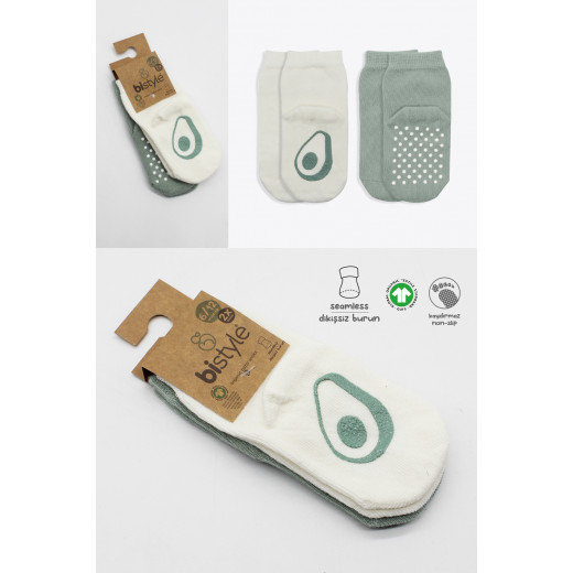 Bistyle Organic 2-Pairs Combed Non-slip Socks (0-6 m) Green