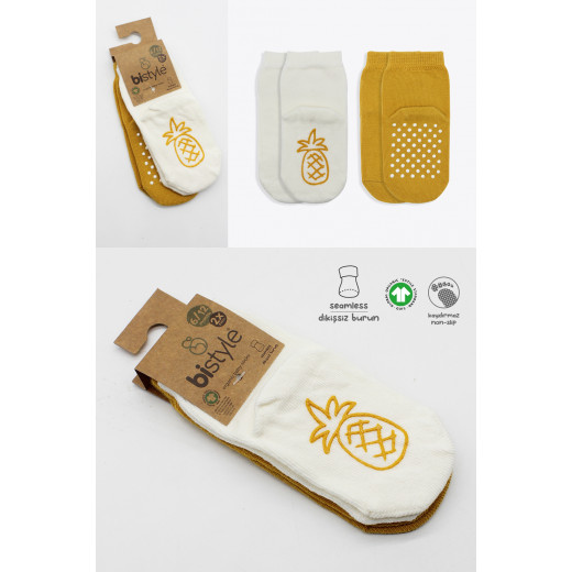 Bistyle Organic 2-Pairs Combed Non-slip Socks (0-6 m) Yellow