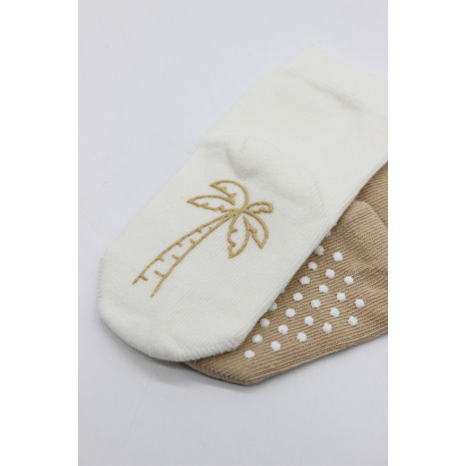 Bistyle Organic 2-Pairs Combed Non-slip Socks (6-12 m) Cream