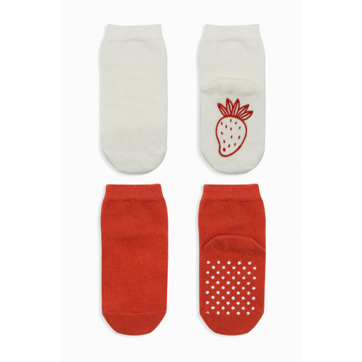 Bistyle Organic 2-Pairs Combed Non-slip Socks (24-36 m) Red