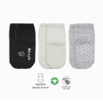 Bistyle Organic 3-Pairs Basic Non-slip Socks (0-6 m) (Black, Grey, Beige)