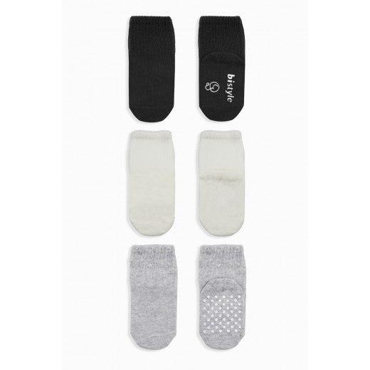 Bistyle Organic 3-Pairs Basic Non-slip Socks (0-6 m) (Black, Grey, Beige)