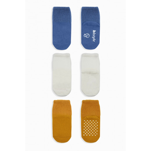 Bistyle Organic 3-Pairs Basic Non-slip Socks (0-3 m) (Blue, Orange, Beige)