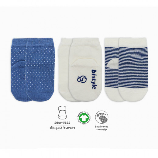 Bistyle Organic 3-Pairs Basic Socks (0-3 m) Blue