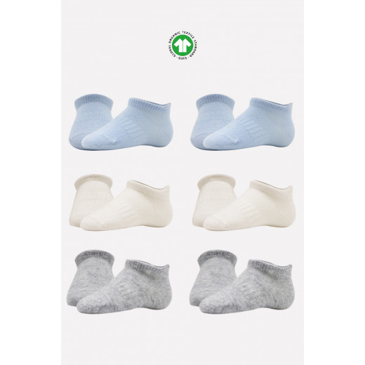 Bistyle 6-Pairs Combed Liner Socks (0-6 m) (Blue, Grey, Beige)