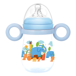 aBaby, Natural Baby Feeding Bottle with Handle, 240ml, Blue, 6 Months +