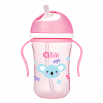 aBaby, Straw Training Cup with Handle, 300ml, Pink, 9 Months +