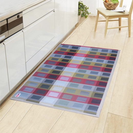 ARMN Lux 60x100cm Kitchen Rug - Squares Orange & Brown