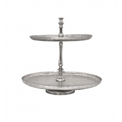 Vague Aluminium Round 2 Tier Stand with Stainless Steel Silver Finish 41 centimeter India