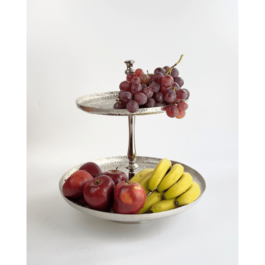 Vague Aluminium Round 2 Tier Stand with Stainless Steel Silver Finish 41 centimeter India