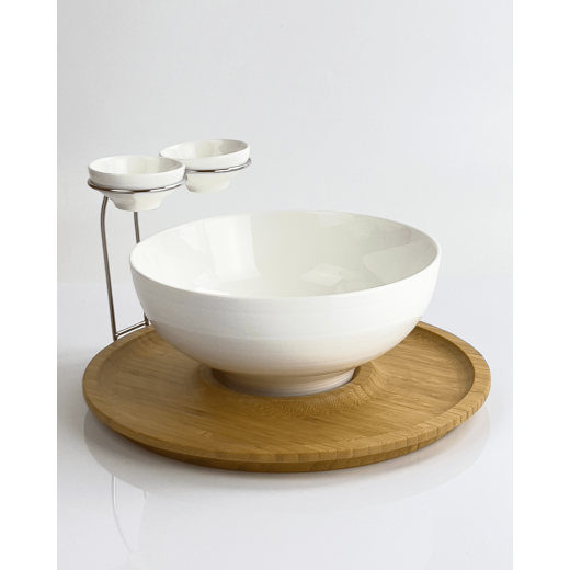 Porcelain Chip & Dip W Bamboo Stand