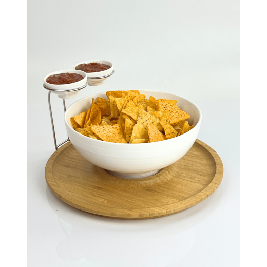 Porcelain Chip & Dip W Bamboo Stand