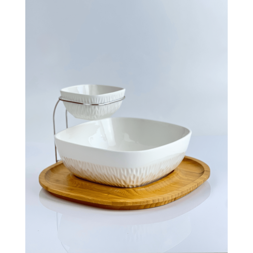 Porcelain Chip & Dip W Bamboo Stand