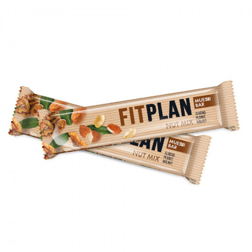 Fitplan Nut Mix Muesli Bar with Nuts & Dried Fruits & Stevia ( No Added Sugar ), 30 Bars ( One Full Box )