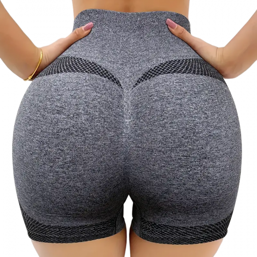 High waist stretchable breathable yoga and fitness shorts - Grey L size