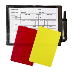 Pocket size foldable football referee purse with yellow & red cards, a pencil and match notes sheets