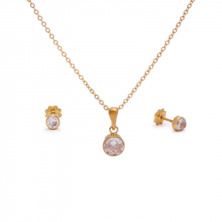 classic round gold and zircon set of pendent with chain and stud earrings